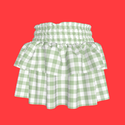 Smocked Ruffle Skirt in Pastel Green Gingham