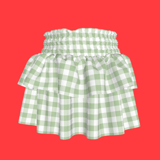 Smocked Ruffle Skirt in Pastel Green Gingham