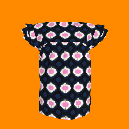 Kid's Ruffled Sleeve Top in Ink Tie Dye