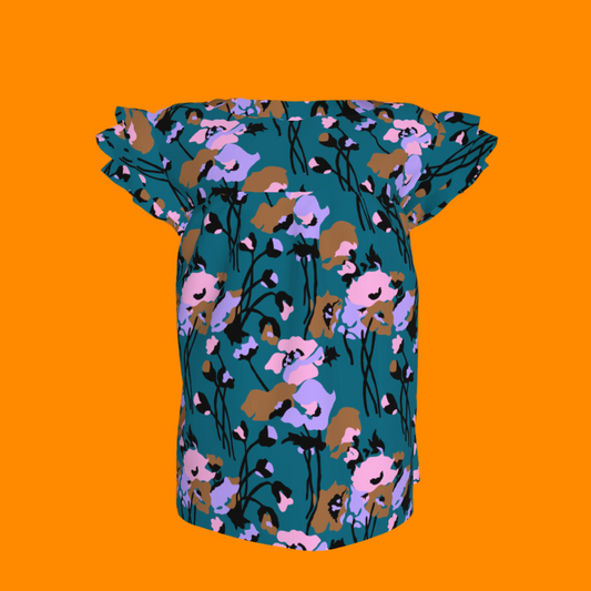 Kid's Ruffled Sleeve Top in Dini's Teal Floral