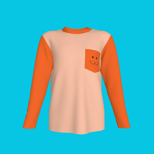 Cat Smile Long Sleeve Pocket T-Shirt