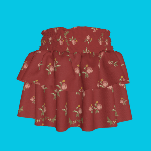 Kid's Smocked Skirt in Belle Bloom Red in Light Cotton Slub