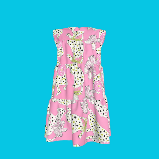 Kid's Ruffle Dress with Lining in Sketching Summer Pink