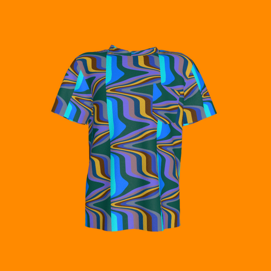 Kid's Pocket T-Shirt in Fun Retro Blues in Cotton Spandex Lightweight Jersey