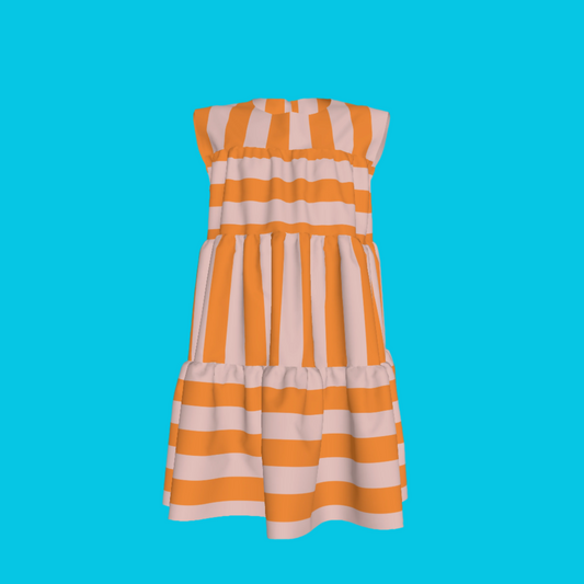 Pink & Orange Ruffle Dress with Lining