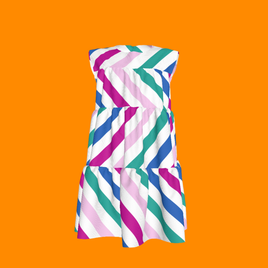 Spring Stripes Ruffle Dress With Lining