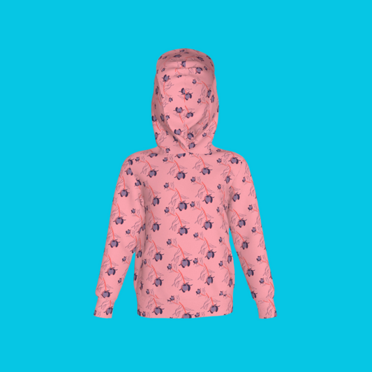 Kid's Pullover Hoodie in Sprinkle Flowers Pink in Fleece Back Stretch Organic Terry