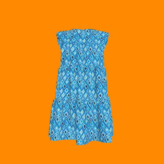 Kid's Ruffle Dress With Lining in Aqua Argyle