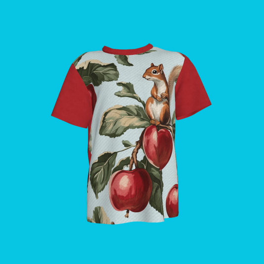 Apple Tree & Squirrel Tee in Red