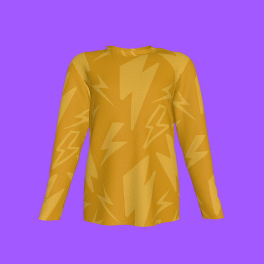 Kid's Long Sleeve T-Shirt in Yellow Super Thunder in Cotton Spandex Lightweight Jersey