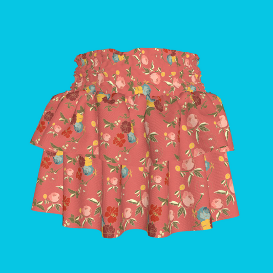 Kid's Smocked Skirt in Belle Flowers Pink in Light Cotton Slub