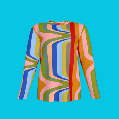 Kid's Long Sleeve T-Shirt in Fun Retro in Cotton Spandex Lightweight Jersey
