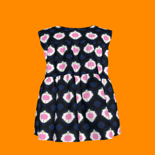 Kid's Sleeveless Ruffle Top in Ink Tie Dye