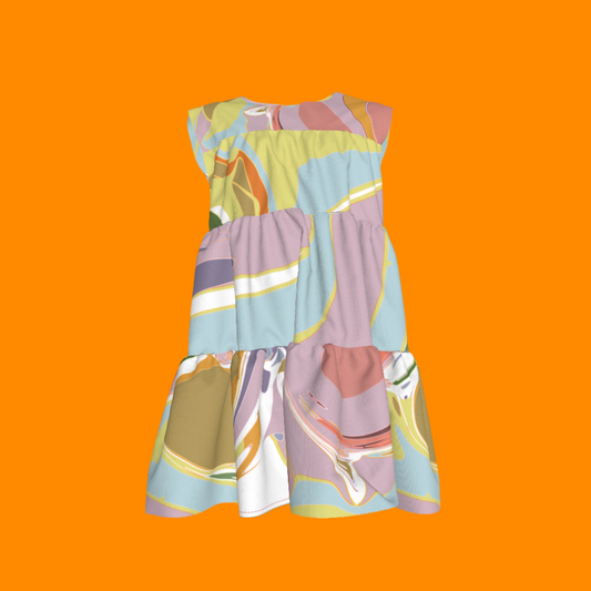 Kid's Ruffle Dress in Melted Candy un Light Cotton Slub