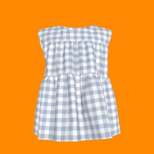 Sleeveless Ruffle Top in Pastel Blue Gingham