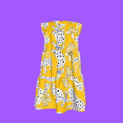 Kid's Ruffle Dress with Lining in Sketching Summer Yellow
