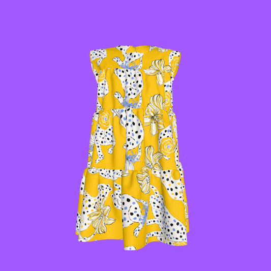 Kid's Ruffle Dress with Lining in Sketching Summer Yellow