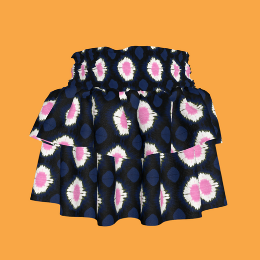 Kid's Smocked Ruffle Skirt in Ink Tie Dye