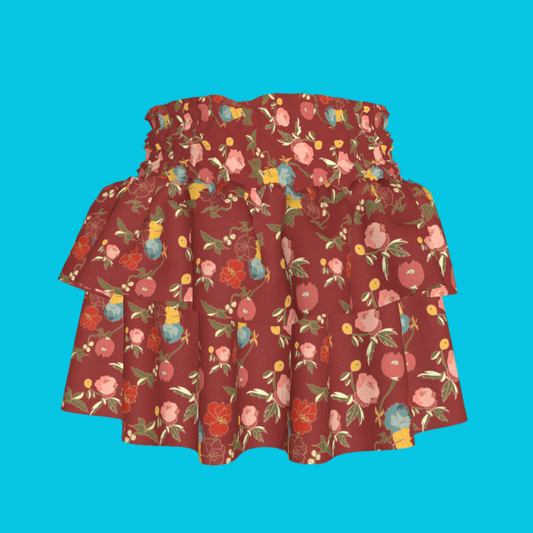 Kid's Smocked Skirt in Belle Flowers Red in Light Cotton Slub