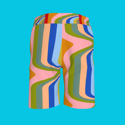 Kid's Knit Shorts in Fun Retro in Organic Cotton Pique