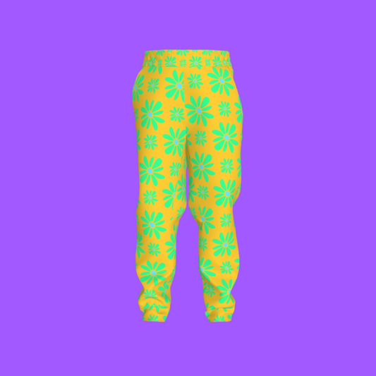 Kid's Jogger in Flower Bloom Yellow & Bright Green in Heavy French Terry White
