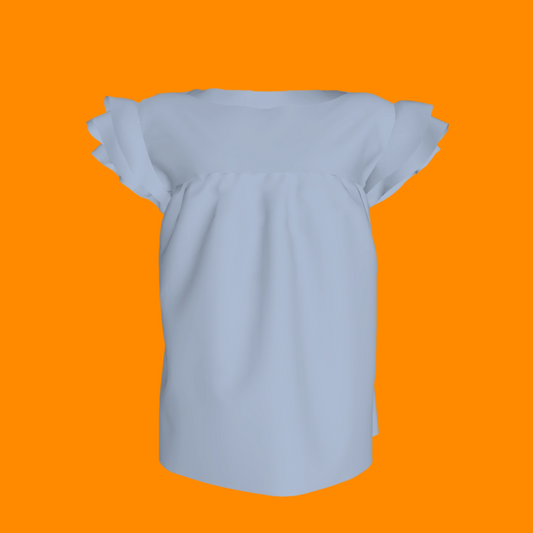 Ruffled Sleeve Top in Solid Pastel Blue