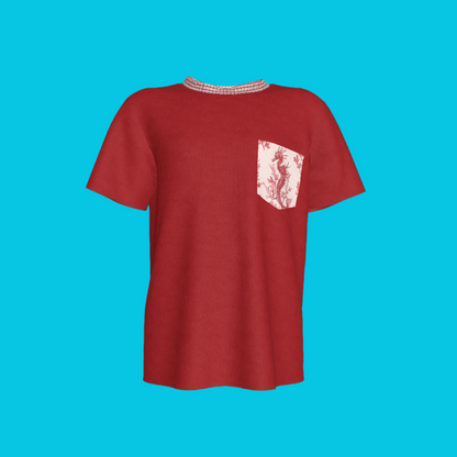 Seahorse Pocket Detail Tee in Red