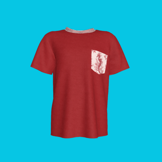 Seahorse Pocket Detail Tee in Red