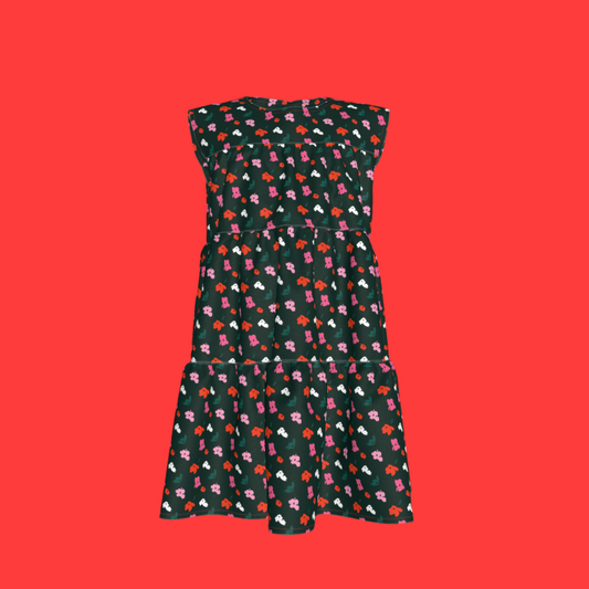 Kid's Ruffle Dress in Evergreen Painted Poppies