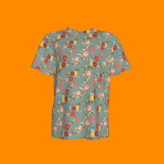 Belle Flower Light Blue in Cotton Spandex Lightweight Jersey
