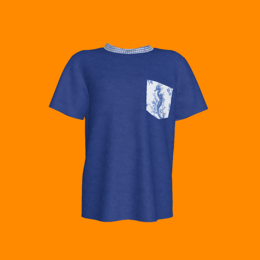 Seahorse Pocket Detail Tee in Blue