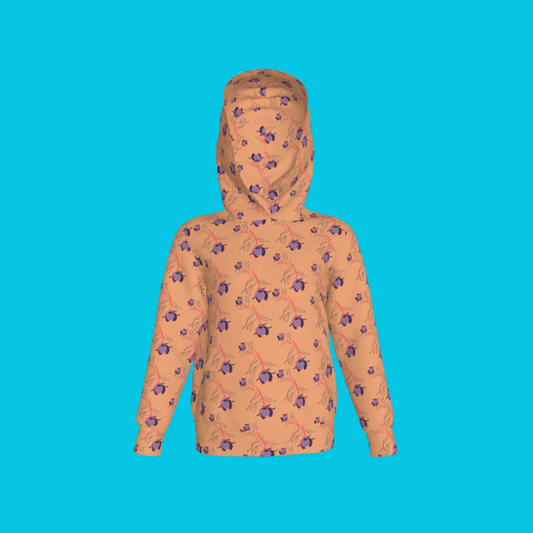 Kid's Pullover Hoodie in Sprinkle Flowers Peach in Fleece Back Stretch Organic Terry
