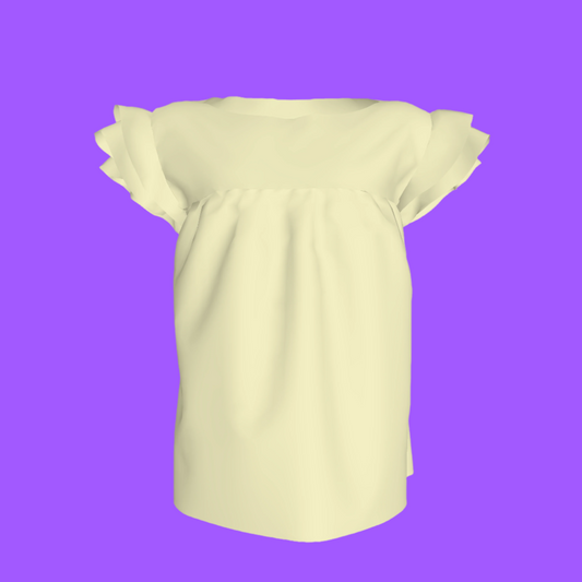 Ruffled Sleeve Top in Solid Pastel Yellow