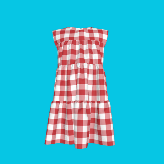 Ruffle Dress without Lining in Red Gingham