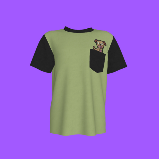 Cute Puppy Pocket Pal Tee in Moss