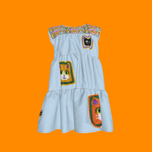 Meowsville Dress in Ice Blue