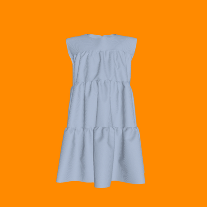 Ruffle Dress without Lining in Solid Blue Gingham