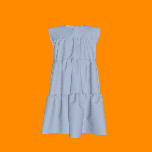 Ruffle Dress without Lining in Solid Blue Gingham
