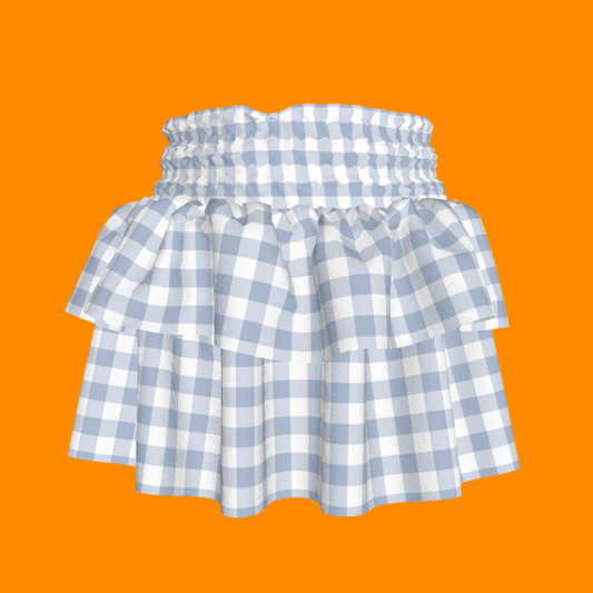 Smocked Ruffle Skirt in Pastel Blue Gingham