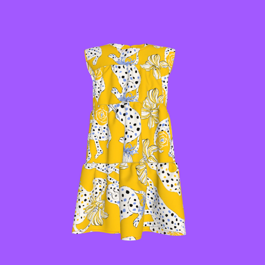 Kid's Ruffle Dress in Sketching Summer Yellow