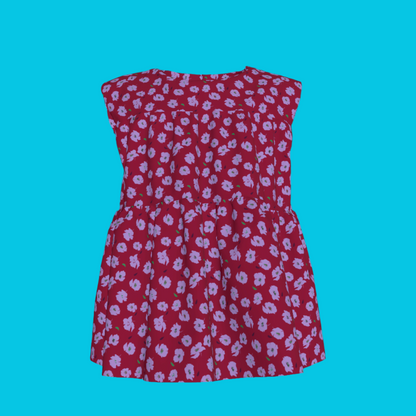 Kid's Sleeveless Ruffle Top in Micro Purple Poppies
