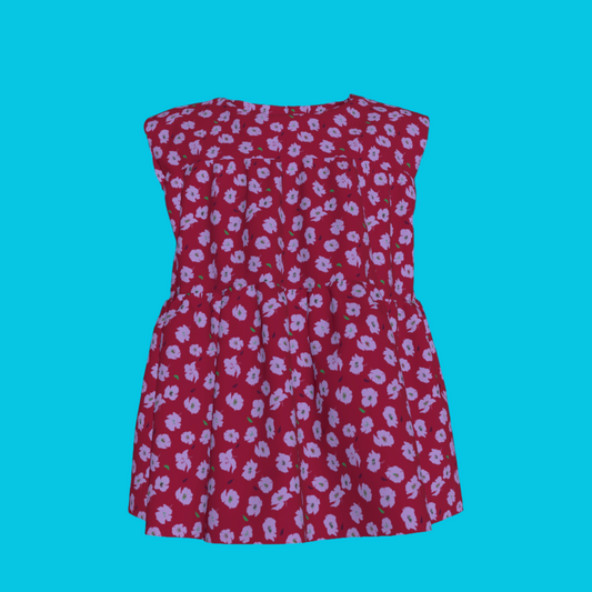 Kid's Sleeveless Ruffle Top in Micro Purple Poppies
