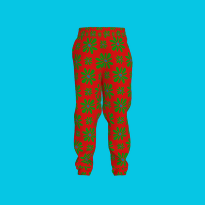 Kid's Jogger in Flower Bloom Red & Bright Green in Heavy French Terry White