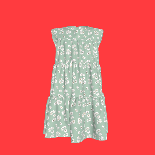 Kid's Ruffle Dress With Lining in Sage Primrose