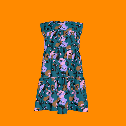 Kid's Ruffle Dress in Dini's Teal Floral