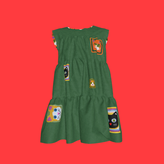 Cat Crochet Dress in Forest