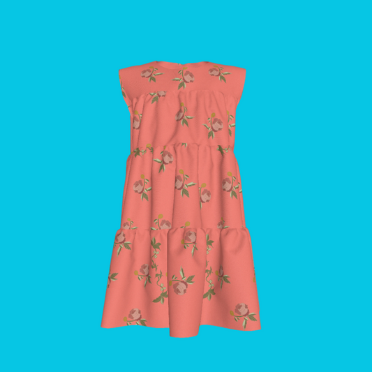 Kid's Ruffle Dress in Belle Bloom in Pink in Light Cotton Slub