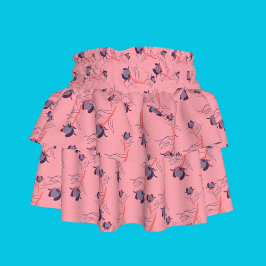 Kid's Smocked Skirt in Sprinkle Flowers Pink in Light Cotton Slub