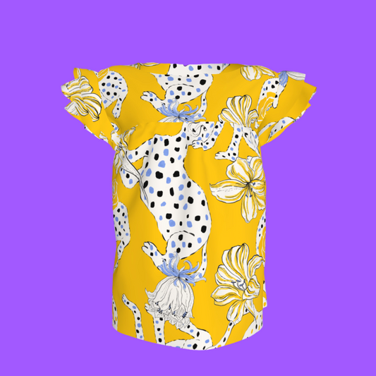 Kid's Ruffled Sleeve Top in Sketching Summer Yellow