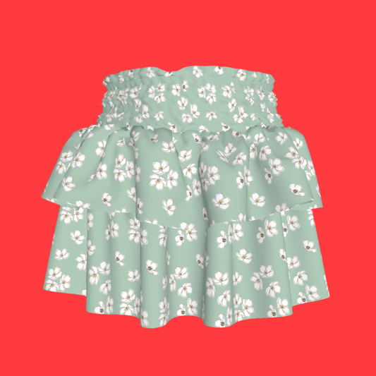 Kid's Smocked Ruffle Skirt in Sage Primrose